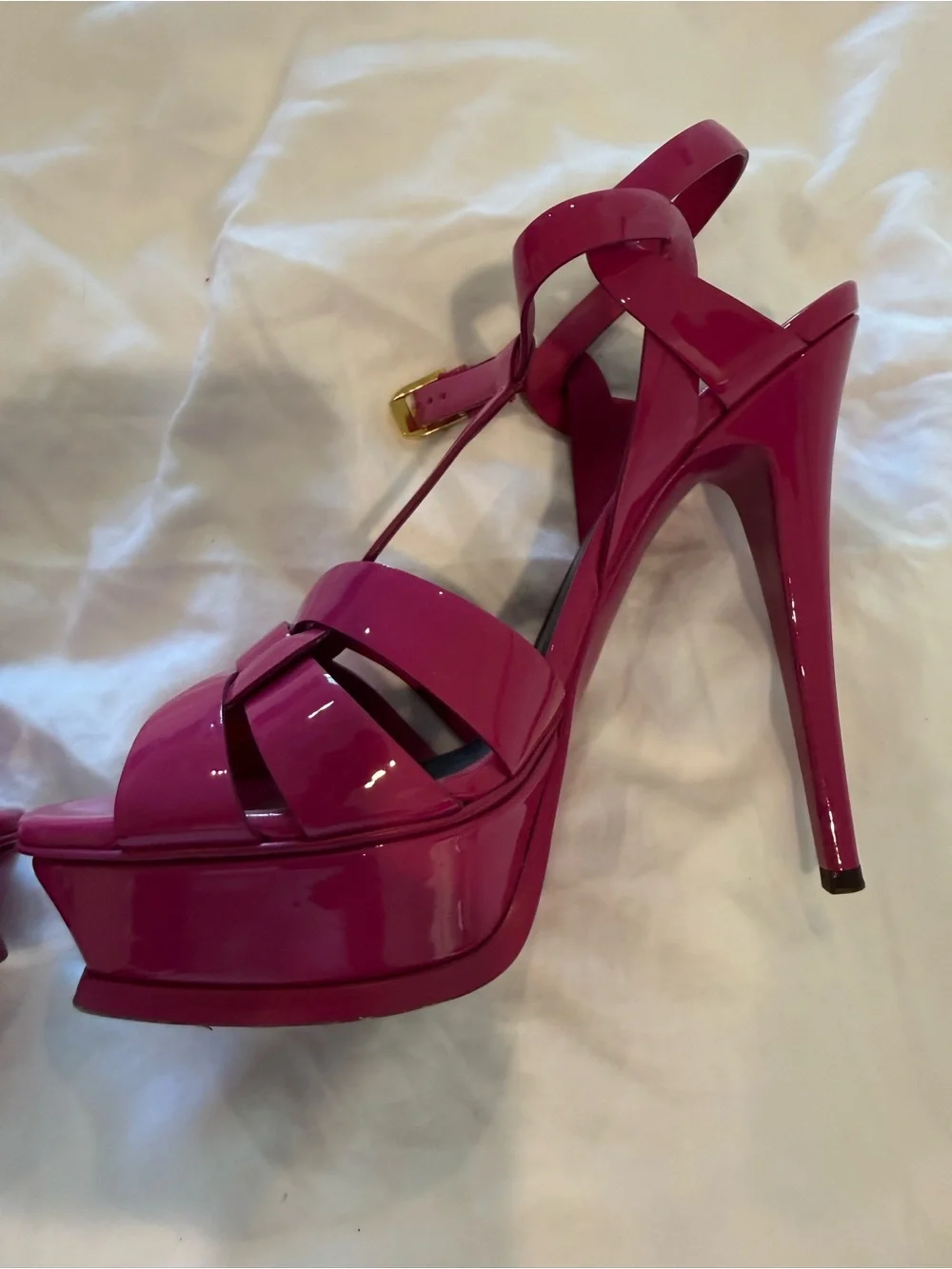 Saint Laurent Fuchsia Patent Platform Sandals